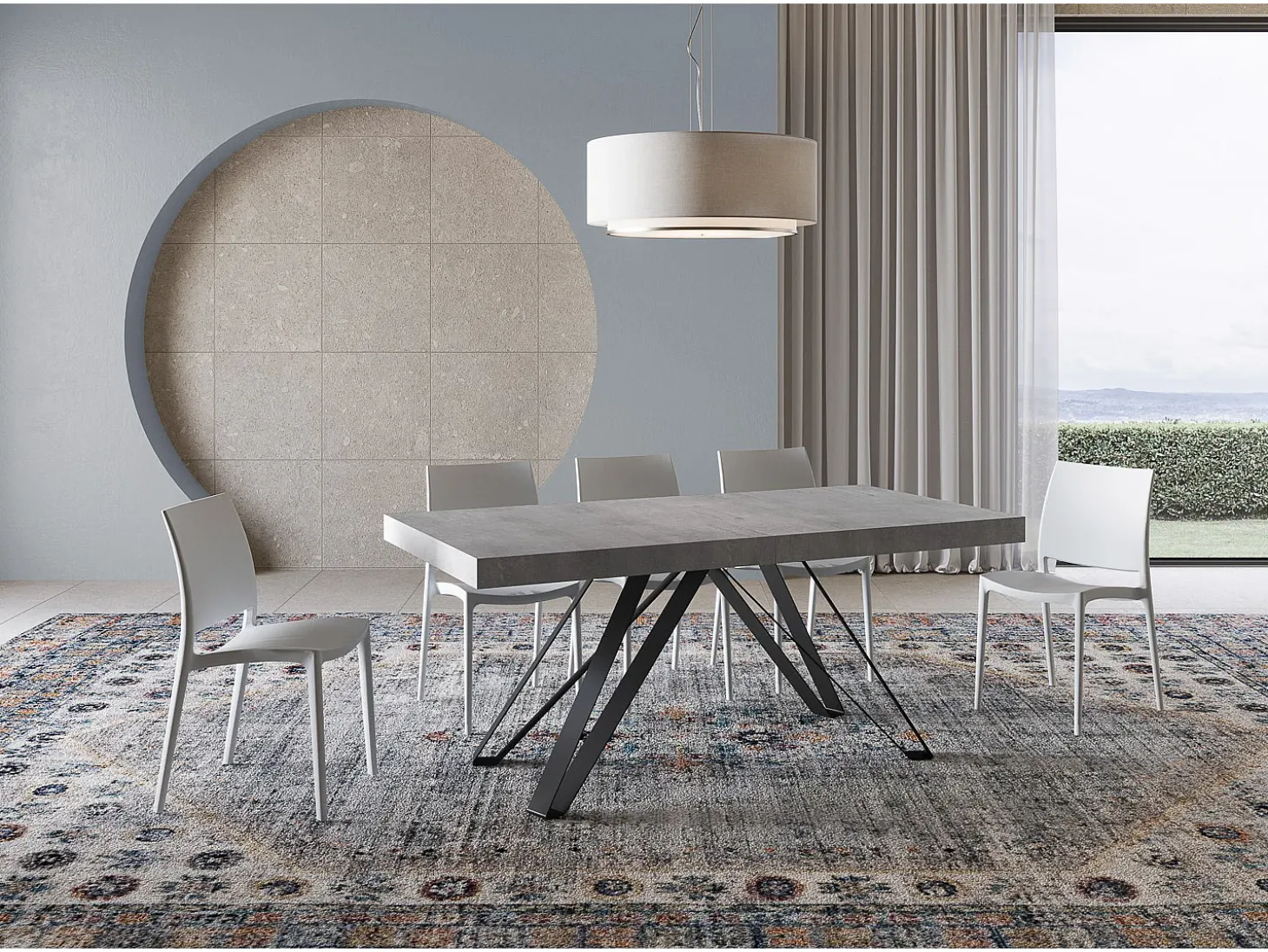 Mesa extensible 180/284x90 cm Terium efecto cemento patas antracita