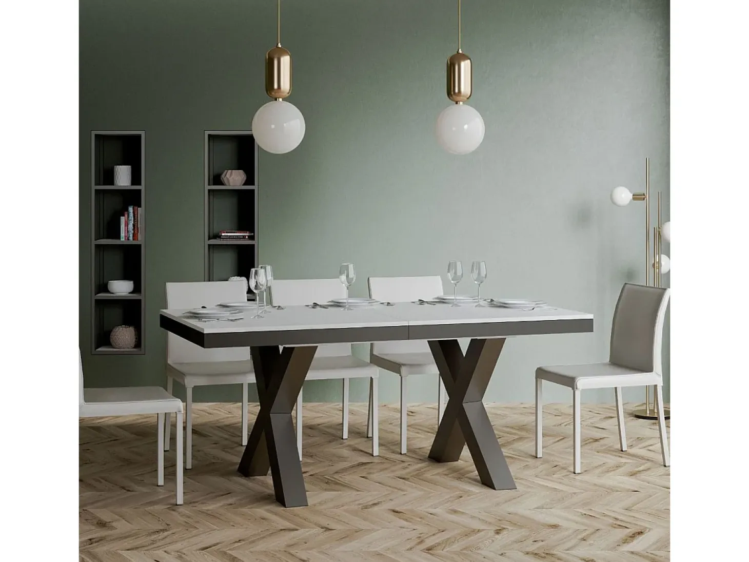 Mesa extensible 90x160/420 cm Traffic Evolution Fresno Blanco estructura Antracita