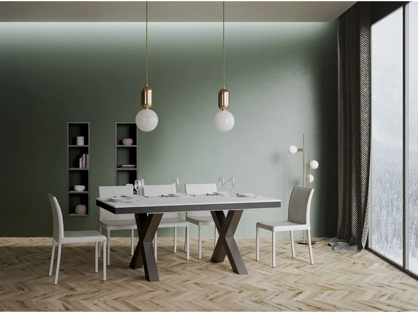 Mesa extensible 90x160/420 cm Traffic Evolution Fresno Blanco estructura Antracita