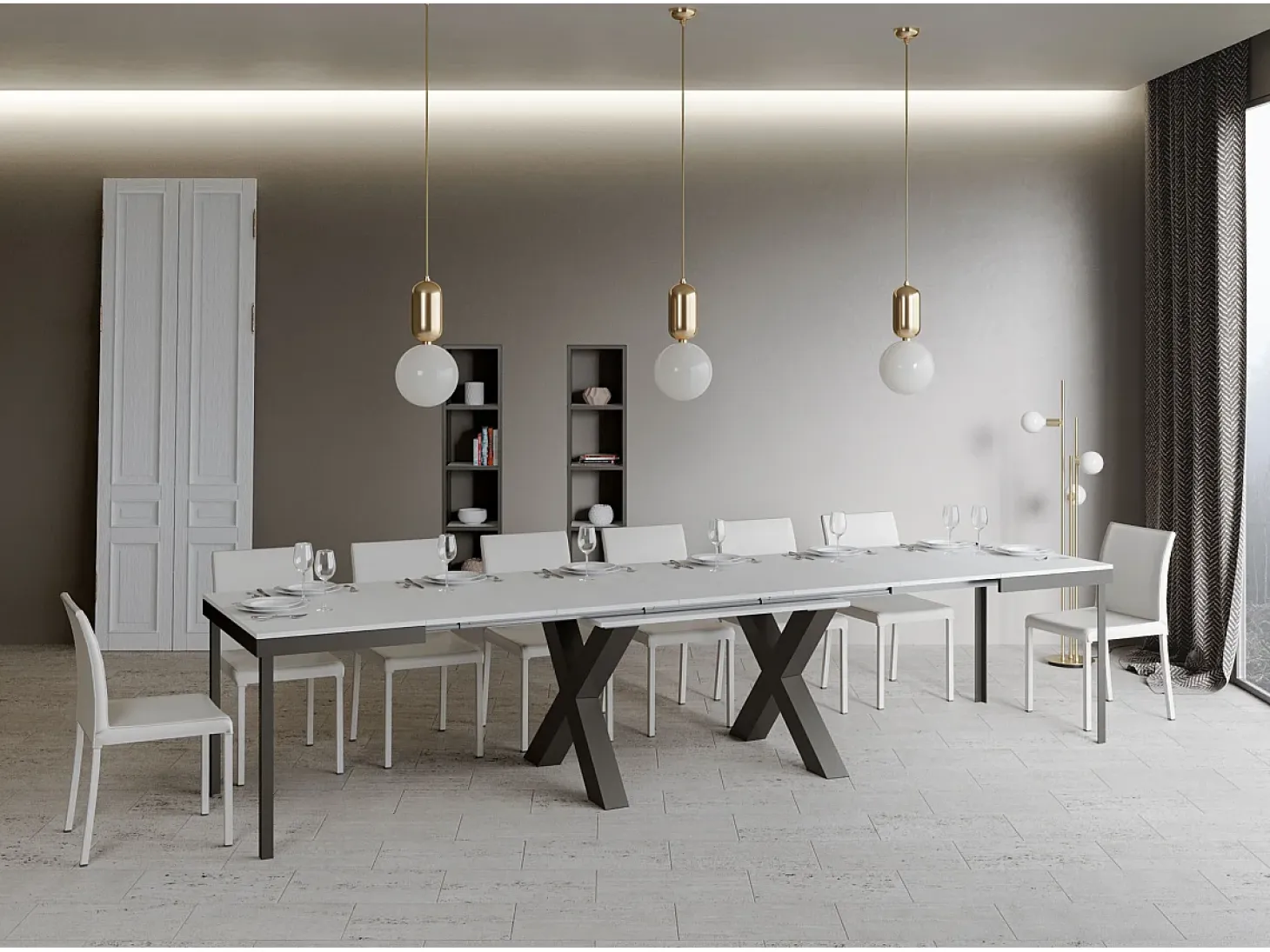 Mesa extensible 90x160/420 cm Traffic Evolution Fresno Blanco estructura Antracita