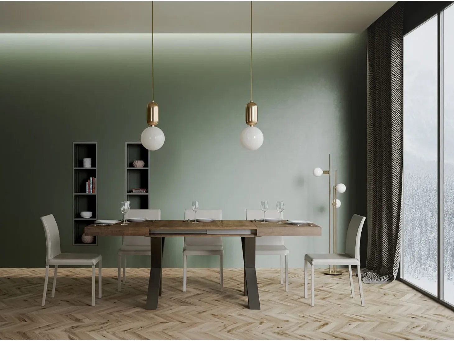 Mesa extensible 90x130/390 cm Traffic Nogal estructura Antracita