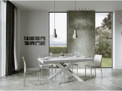 Mesa extensible 90x200/304 cm Volantis Premium Fresno Blanco estructura blanco