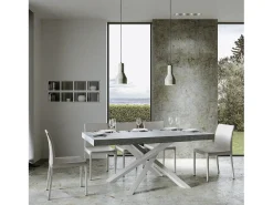Mesa extensible 160/420x90 cm Volantis cemento patas blancas