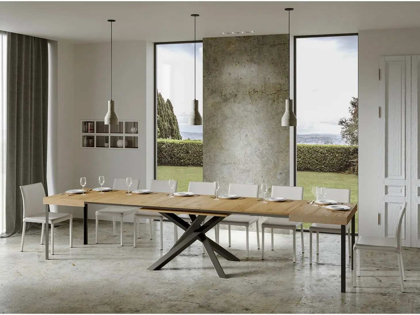 Mesa extensible 140/400x90 cm Volantis roble natural patas antracita