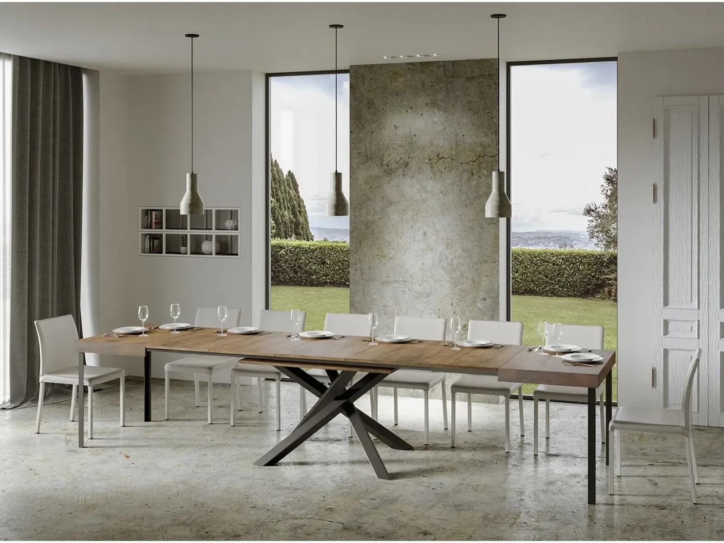 Mesa extensible 160/420x90 cm Volantis nogal patas antracita