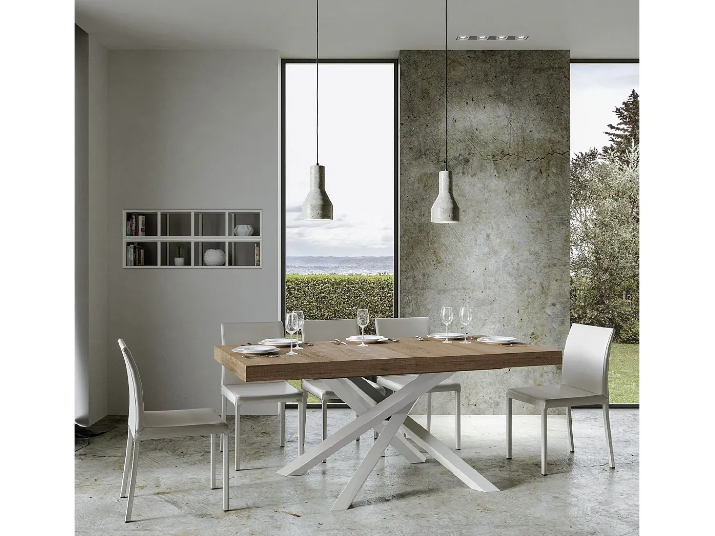 Mesa extensible 200/304x90 cm Volantis roble natural patas blancas