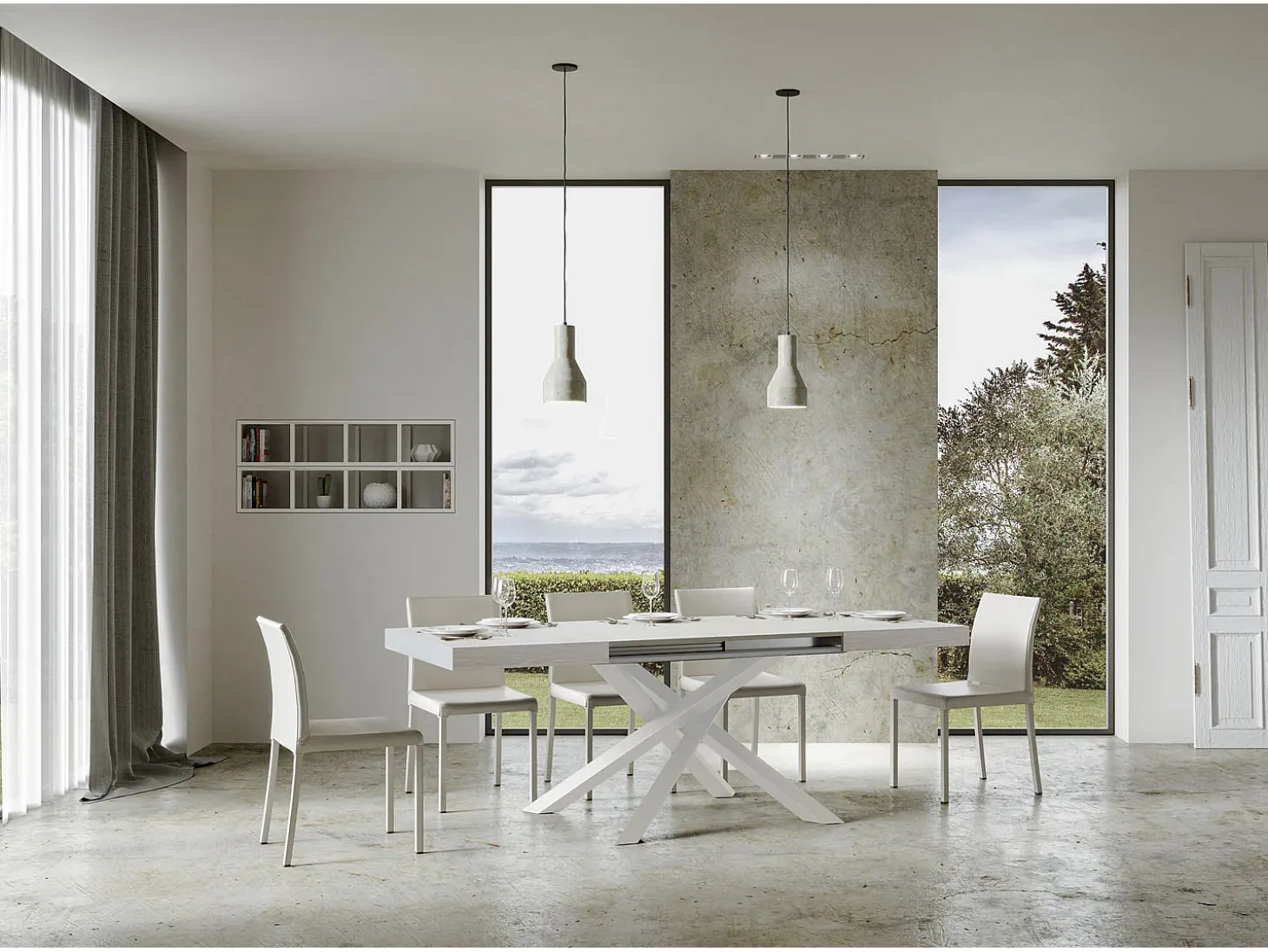 Mesa extensible 130/234x90 cm Volantis fresno blanco patas blancas