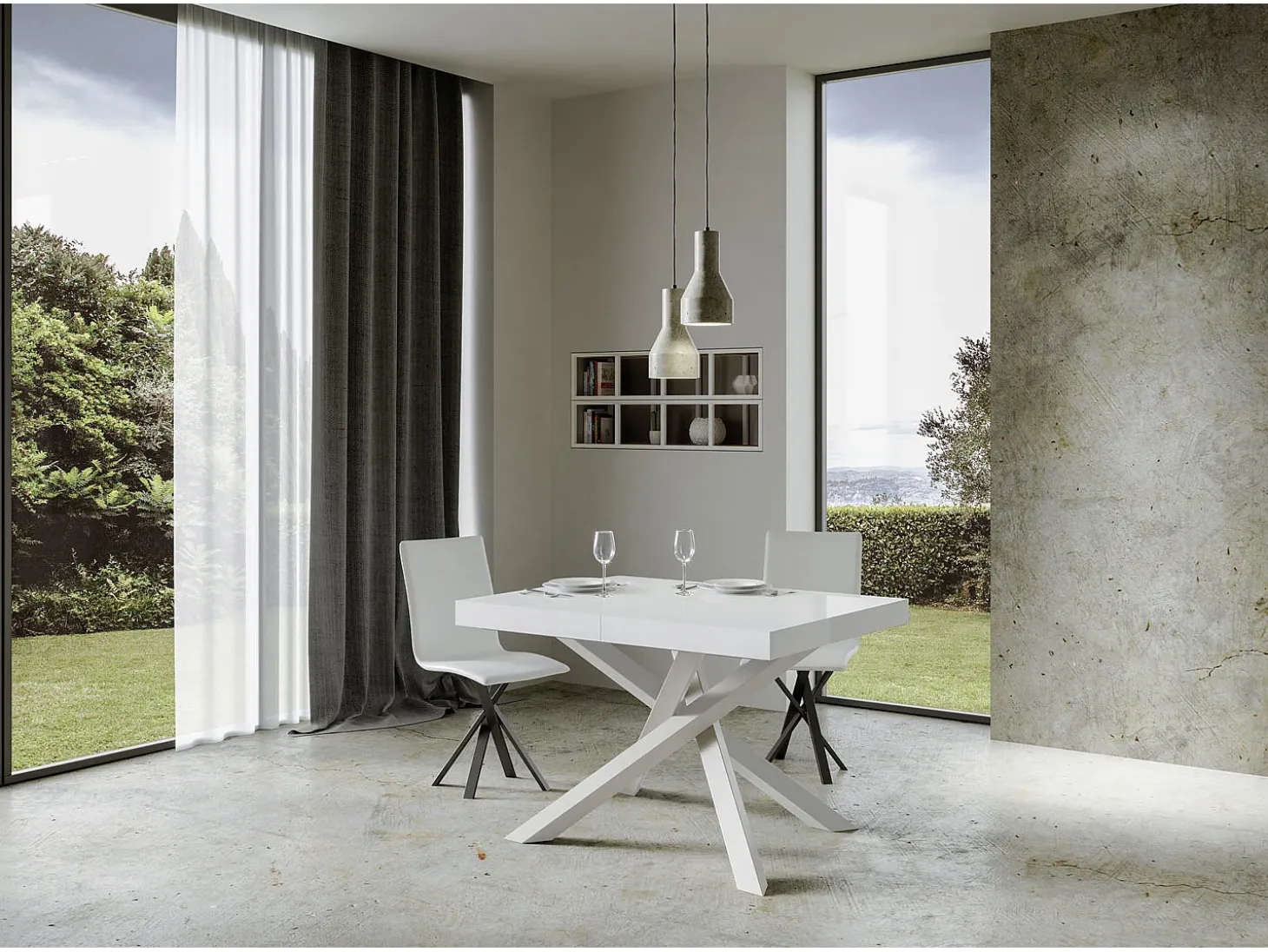 Mesa extensible 130/234x90 cm Volantis fresno blanco patas blancas