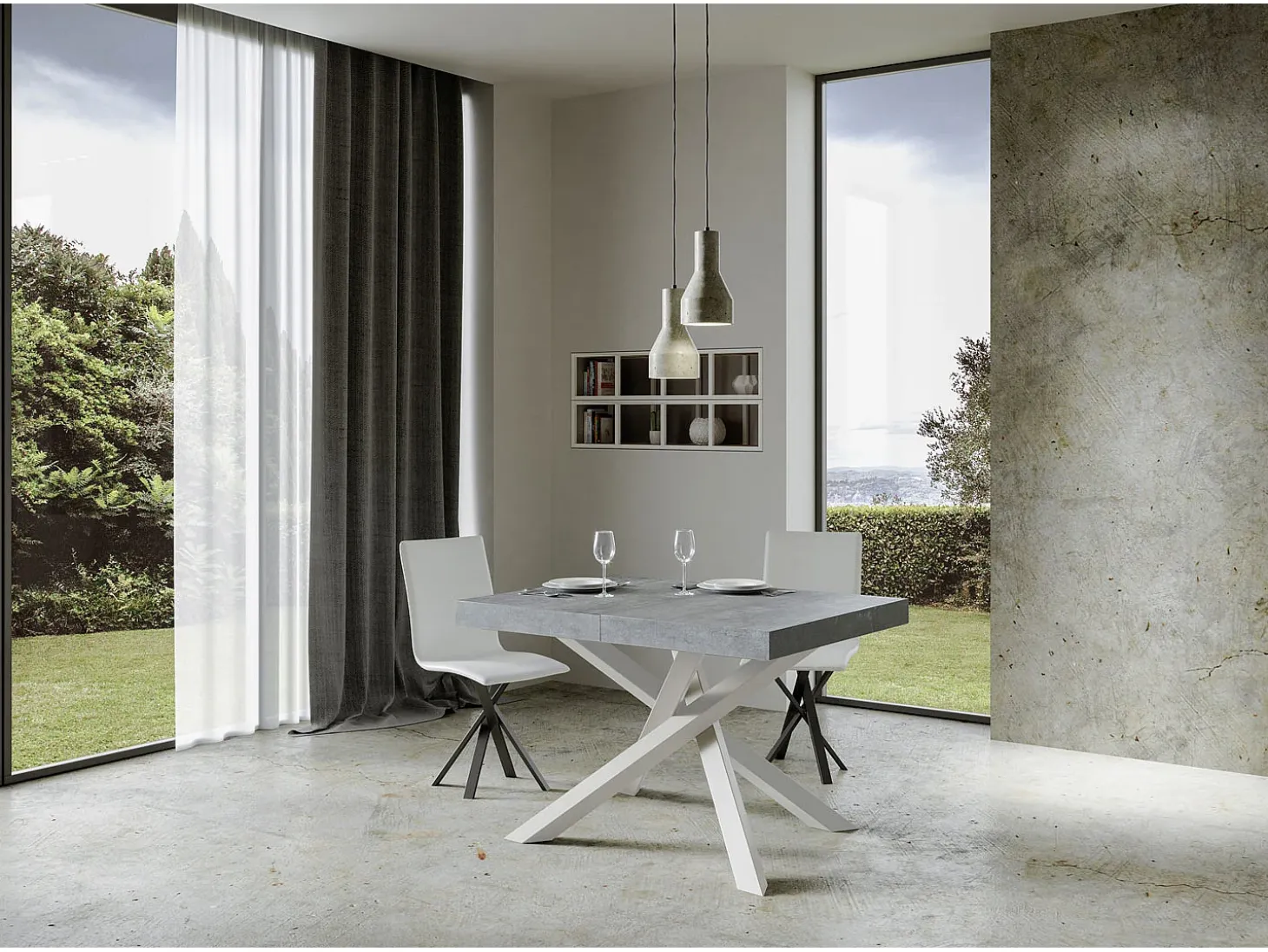 Mesa extensible 140/400x90 cm Volantis cemento patas blancas