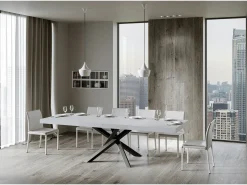 Mesa extensible 90x180/440 cm Volantis Premium Fresno Blanco estructura Antracita