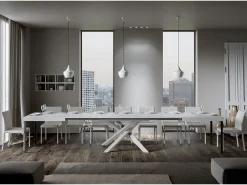 Mesa extensible 180/440x90 cm Volantis fresno blanco patas blancas