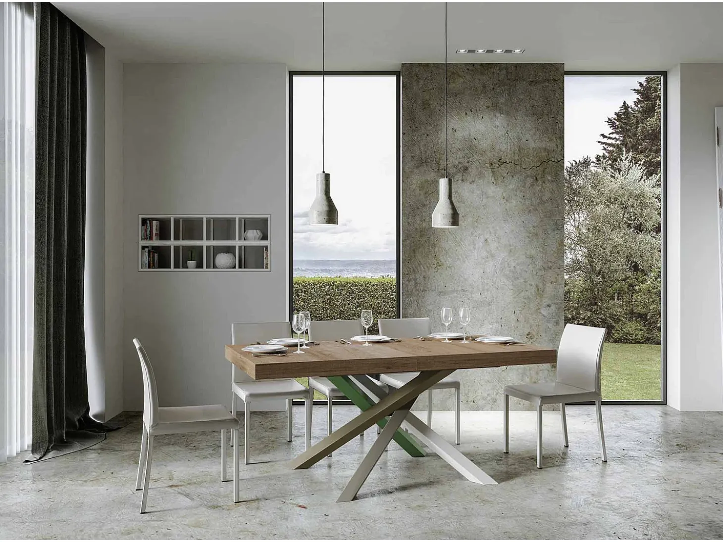 Mesa extensible 200/304x90 cm Volantis roble natural patas multicolor 4/A