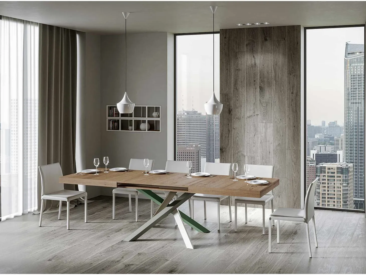 Mesa extensible 200/304x90 cm Volantis roble natural patas multicolor 4/A