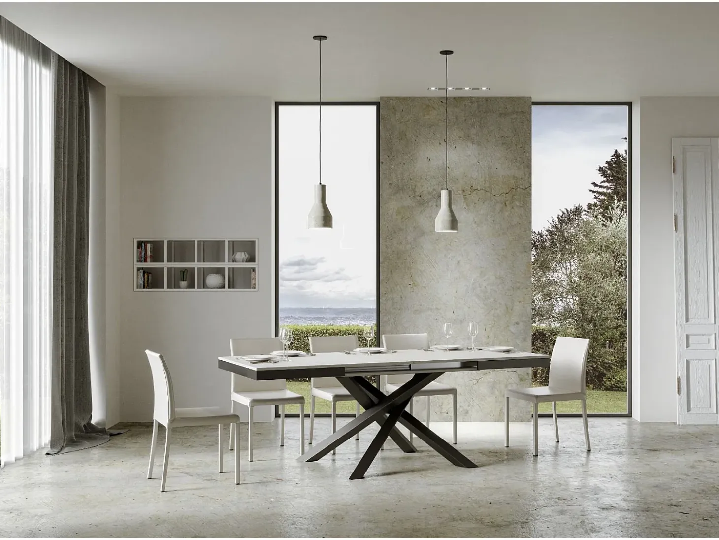 Mesa extensible 160/264x90 cm Volantis Evolution fresno blanco estructura et patas antracita