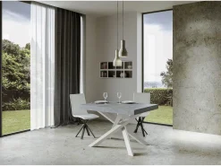 Mesa extensible 90x140/400 cm Volantis Premium Cemento estructura blanco