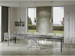 Mesa extensible 90x140/400 cm Volantis Premium Cemento estructura blanco