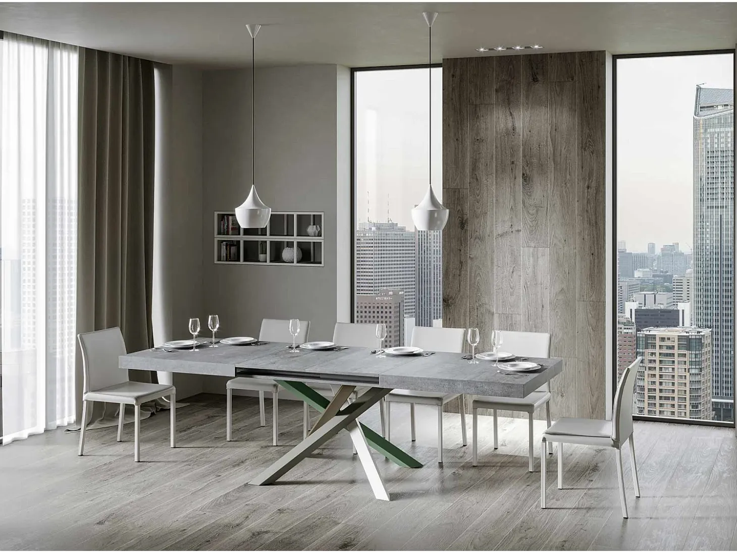 Mesa extensible 140/400x90 cm Volantis cemento patas multicolor 4/A