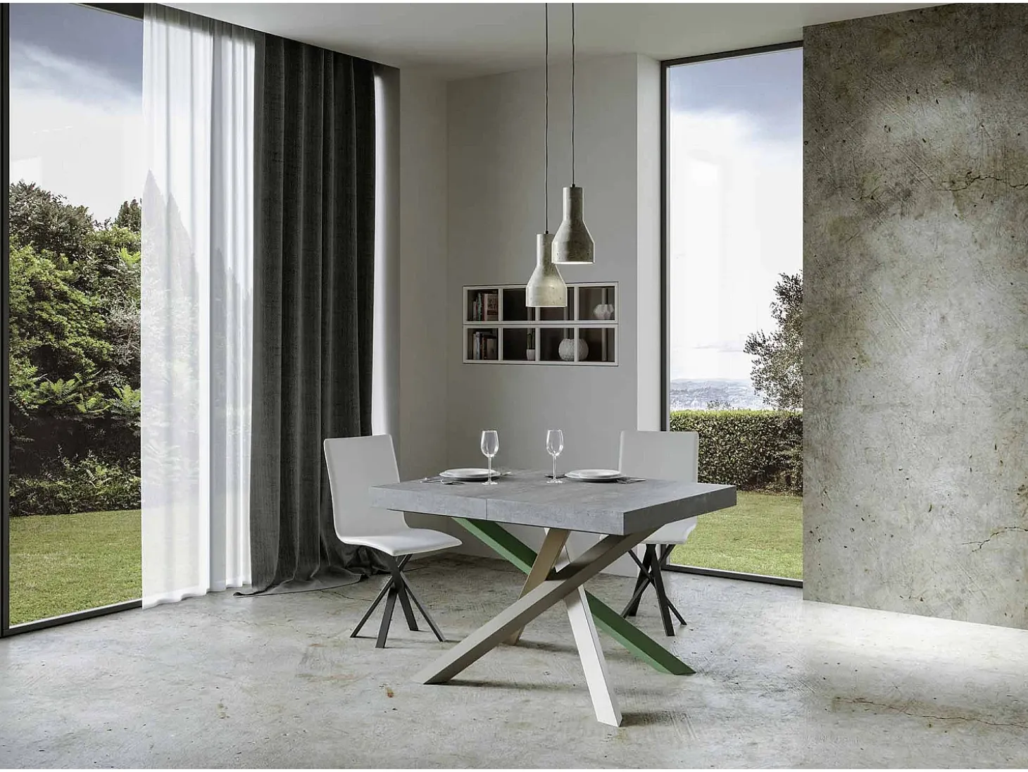 Mesa extensible 140/400x90 cm Volantis cemento patas multicolor 4/A