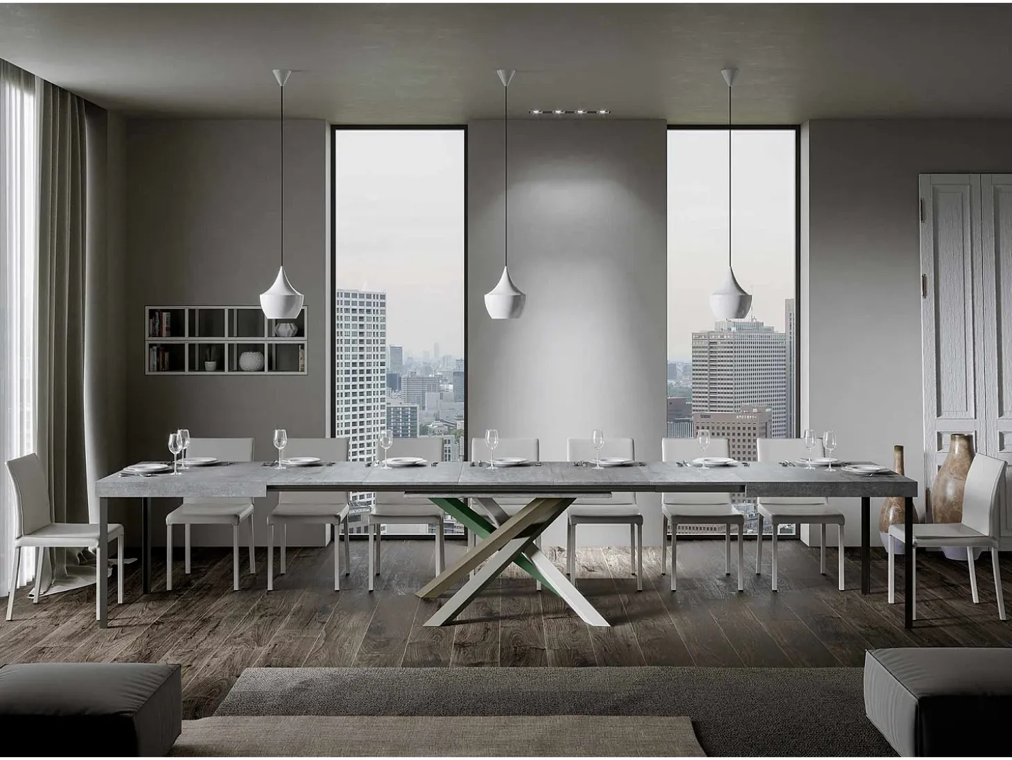 Mesa extensible 140/400x90 cm Volantis cemento patas multicolor 4/A