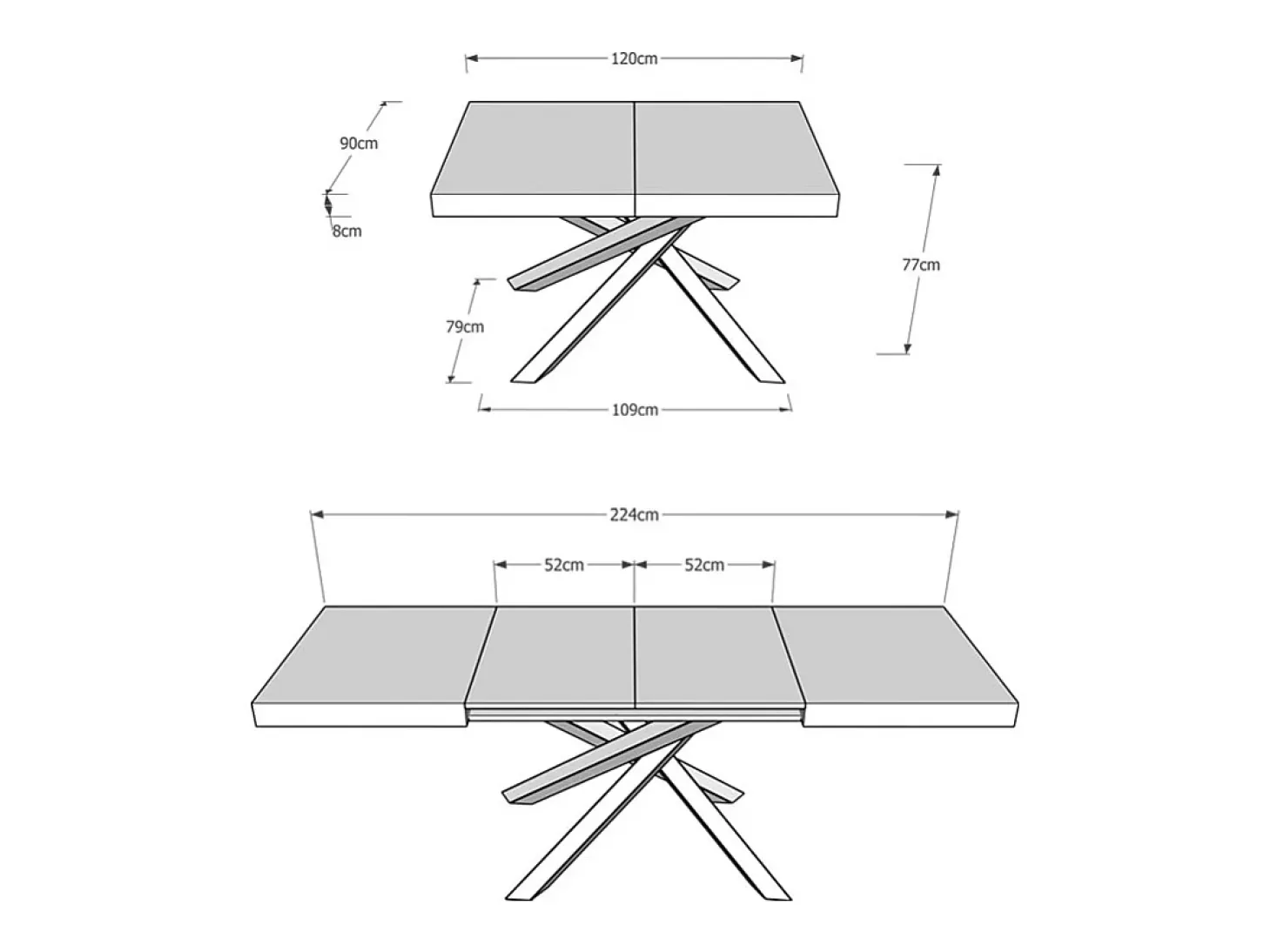 Mesa extensible 120/224x90 cm Volantis roble natural patas antracita