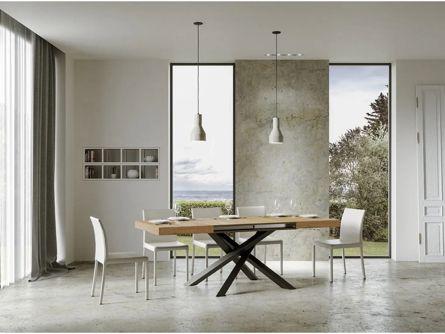 Mesa extensible 120/224x90 cm Volantis roble natural patas antracita