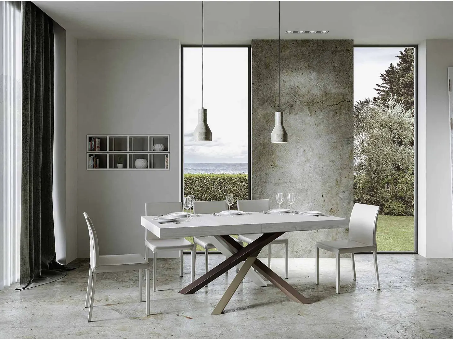 Mesa extensible 200/304x90 cm Volantis Premium fresno blanco patas multicolor 4/C
