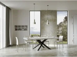 Mesa extensible 90x140/400 cm Volantis Premium Fresno Blanco estructura Antracita