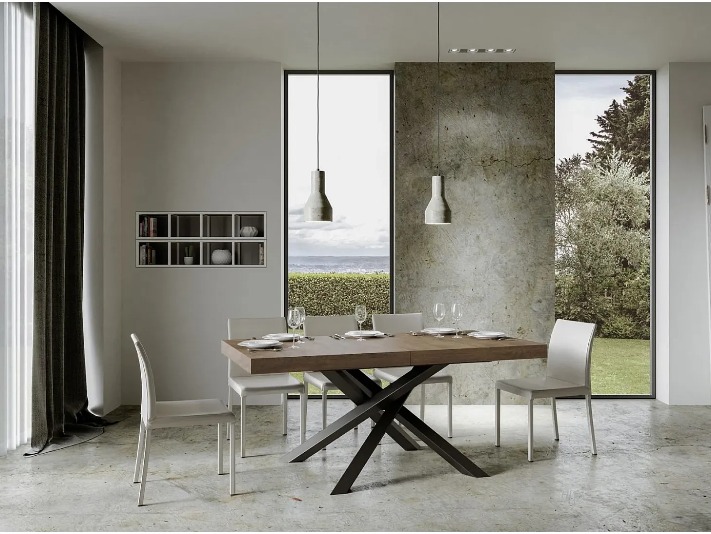 Mesa extensible 160/264x90 cm Volantis nogal patas antracita