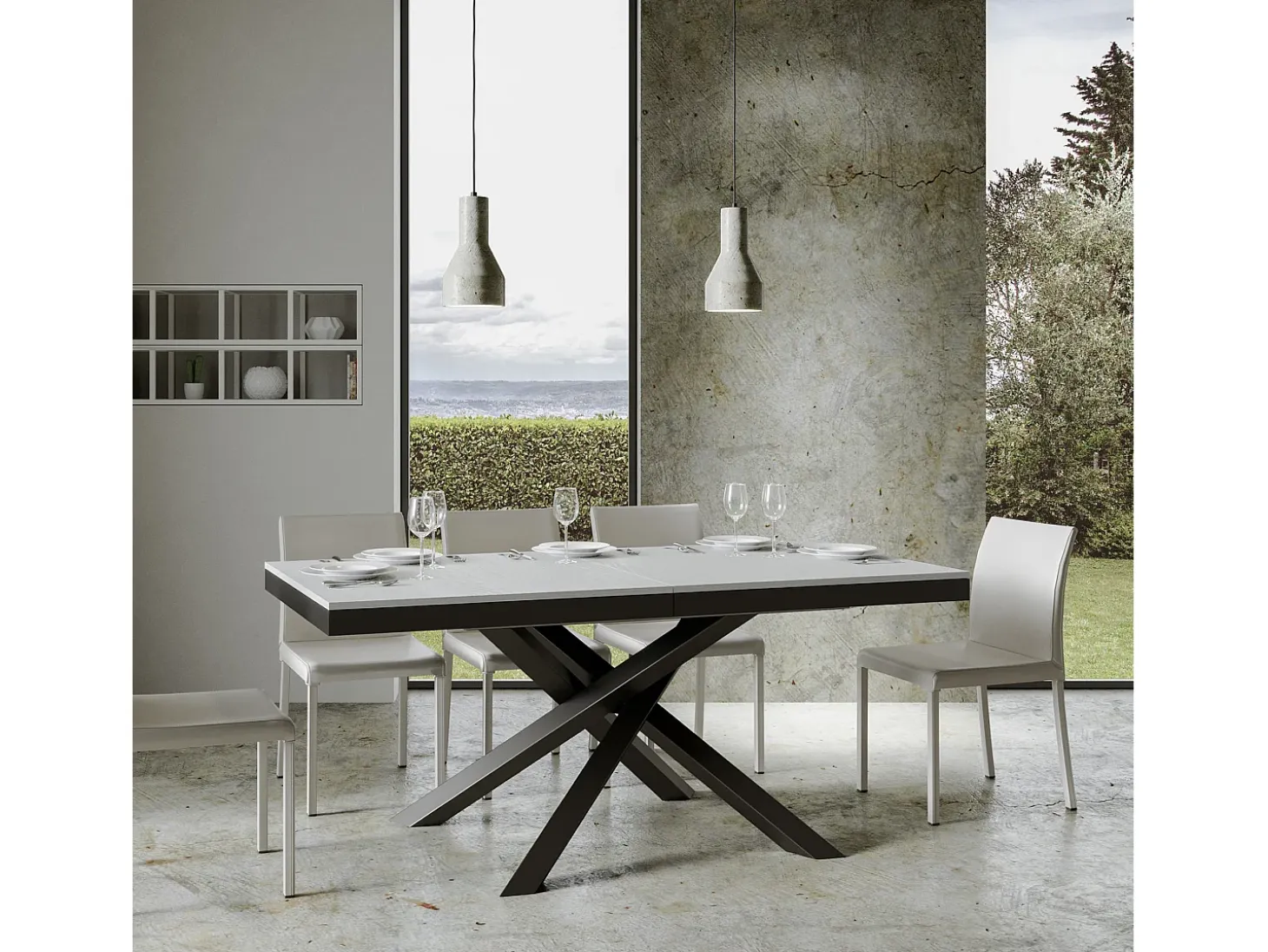 Mesa extensible 180/284x90 cm Volantis Evolution fresno blanco estructura et patas antracita