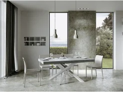 Mesa extensible 90x160/264 cm Volantis Premium Cemento estructura blanco
