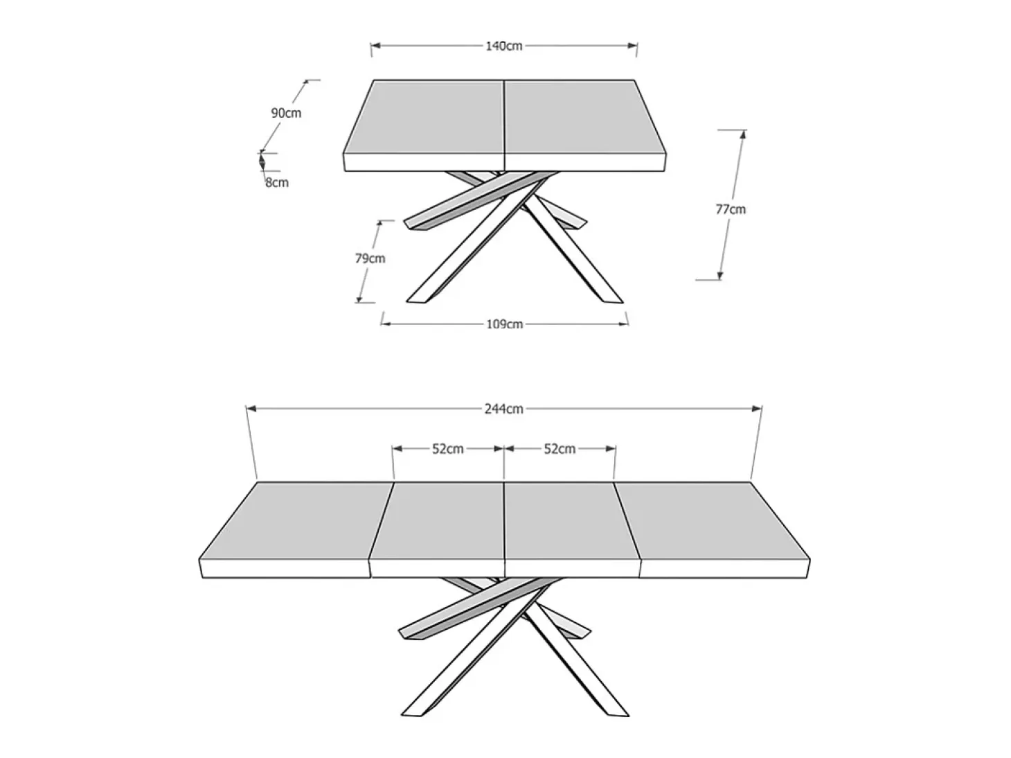 Mesa extensible 140/244x90 cm Volantis Premium roble natural patas antracita