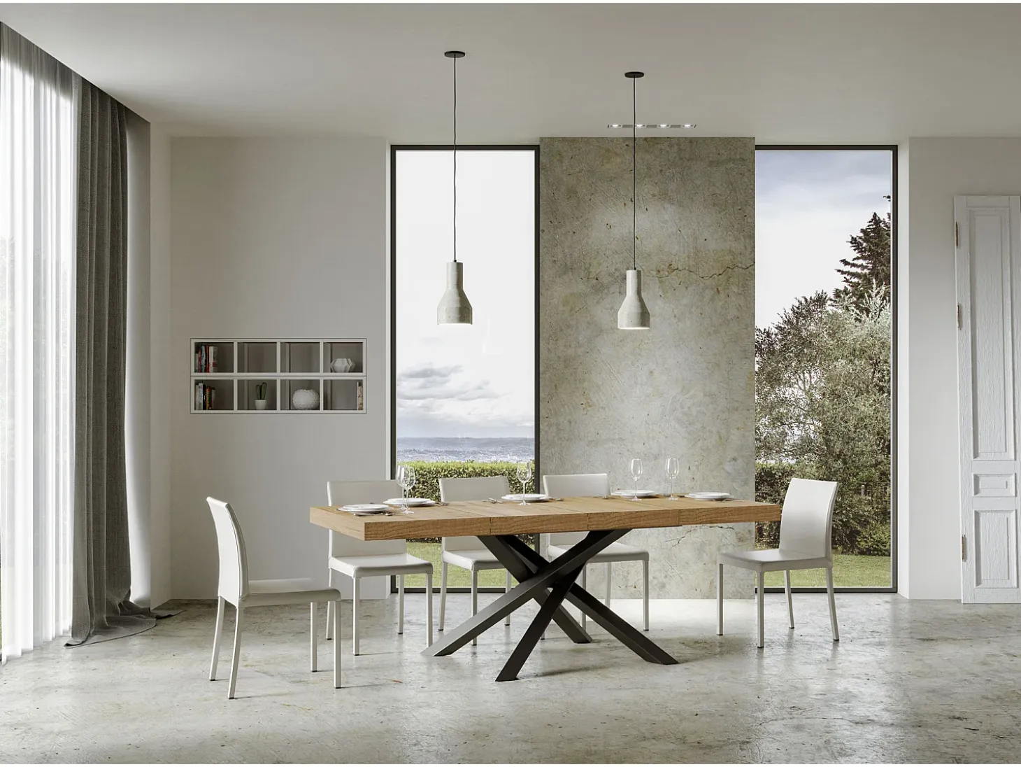 Mesa extensible 140/244x90 cm Volantis Premium roble natural patas antracita