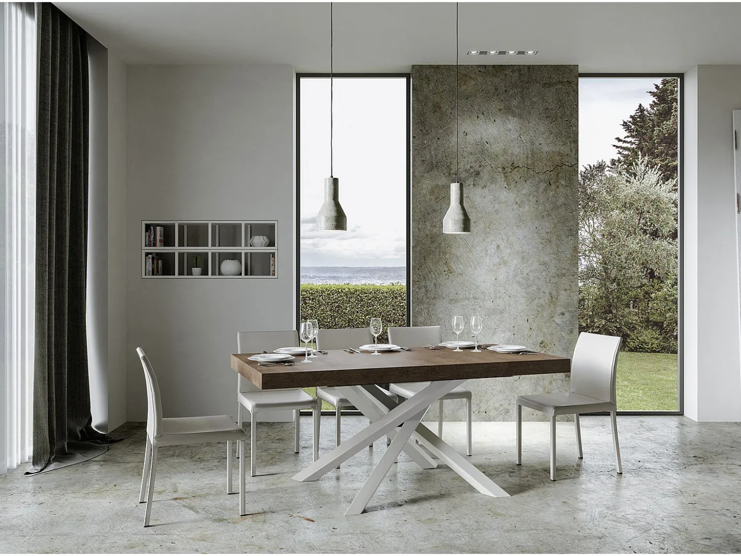 Mesa extensible 180/284x90 cm Volantis nogal patas blancas