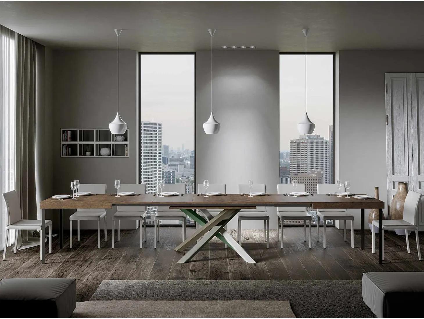 Mesa extensible 200/460x90 cm Volantis nogal patas multicolor 4/A