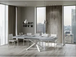 Mesa extensible 180/440x90 cm Volantis cemento patas blancas