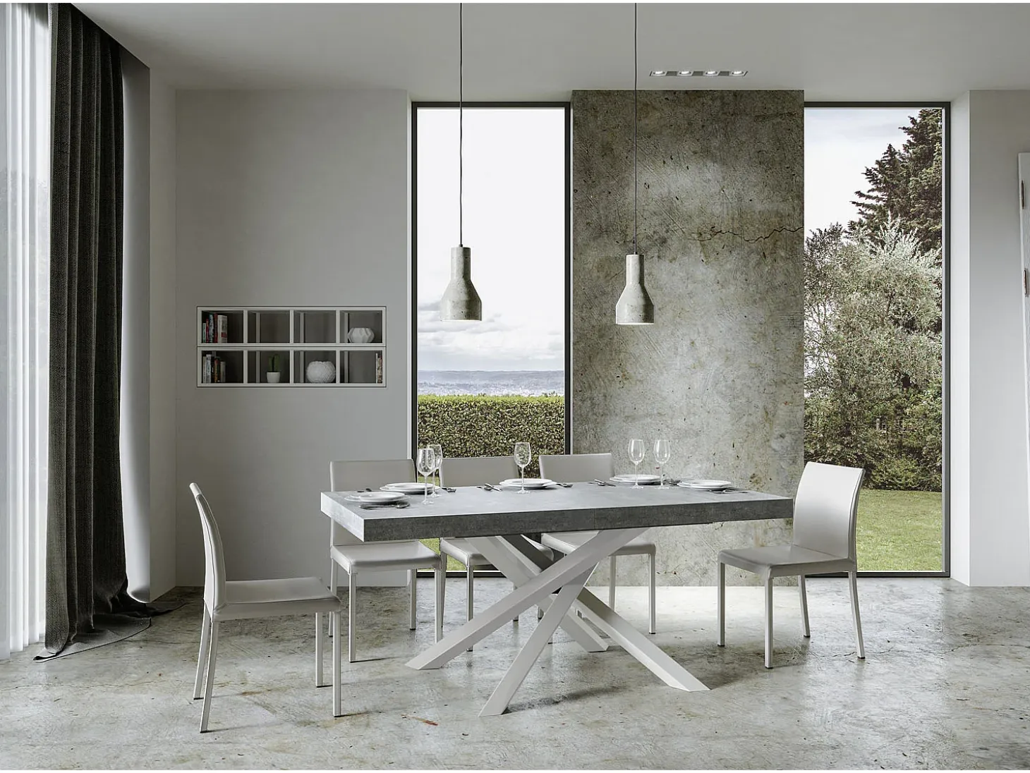 Mesa extensible 180/440x90 cm Volantis cemento patas blancas