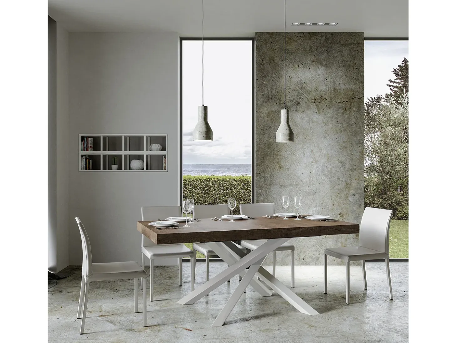 Mesa extensible 180/440x90 cm Volantis nogal patas blancas