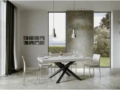 Mesa extensible 160/264x90 cm Volantis fresno blanco patas antracita