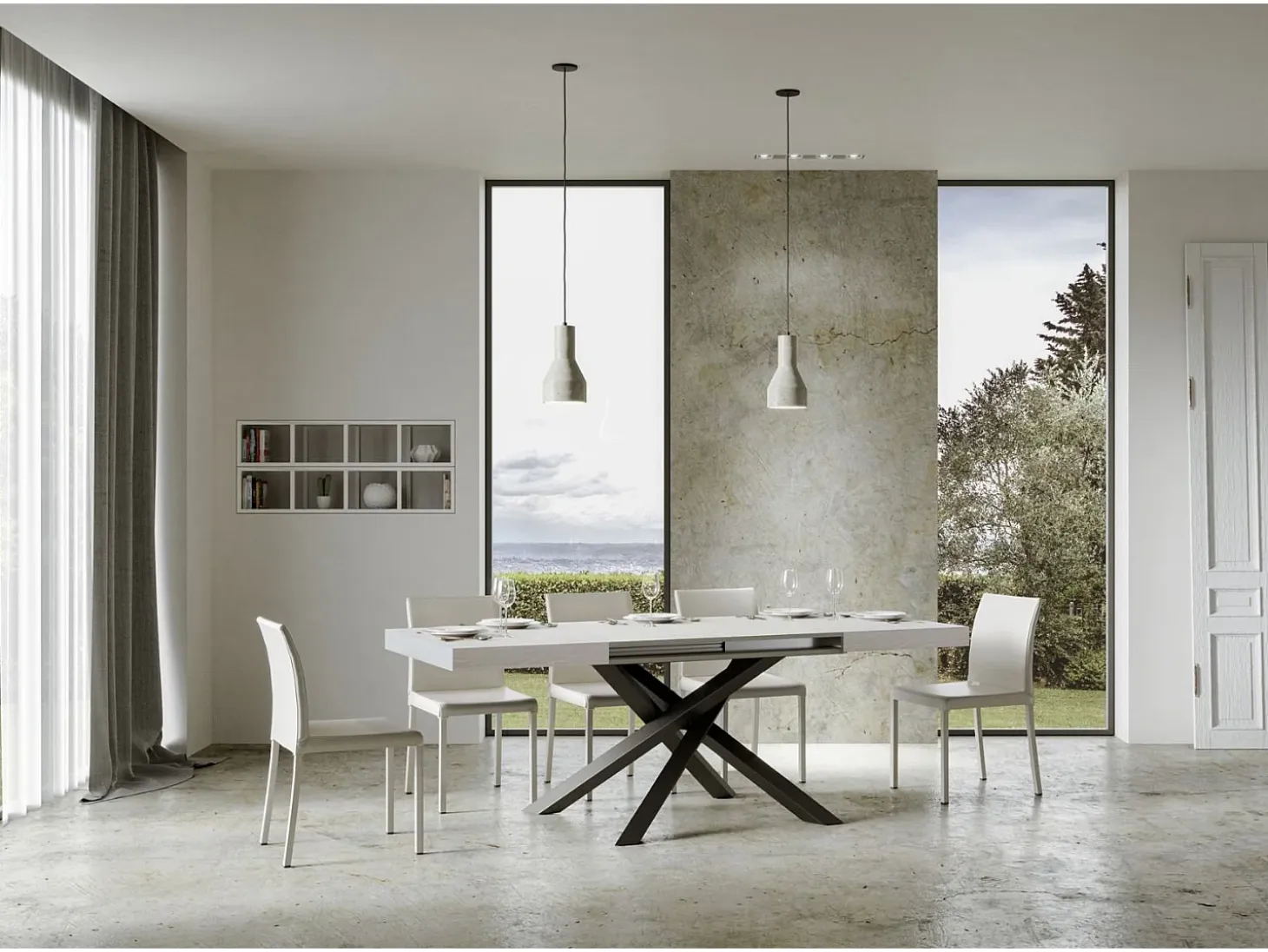 Mesa extensible 160/264x90 cm Volantis fresno blanco patas antracita