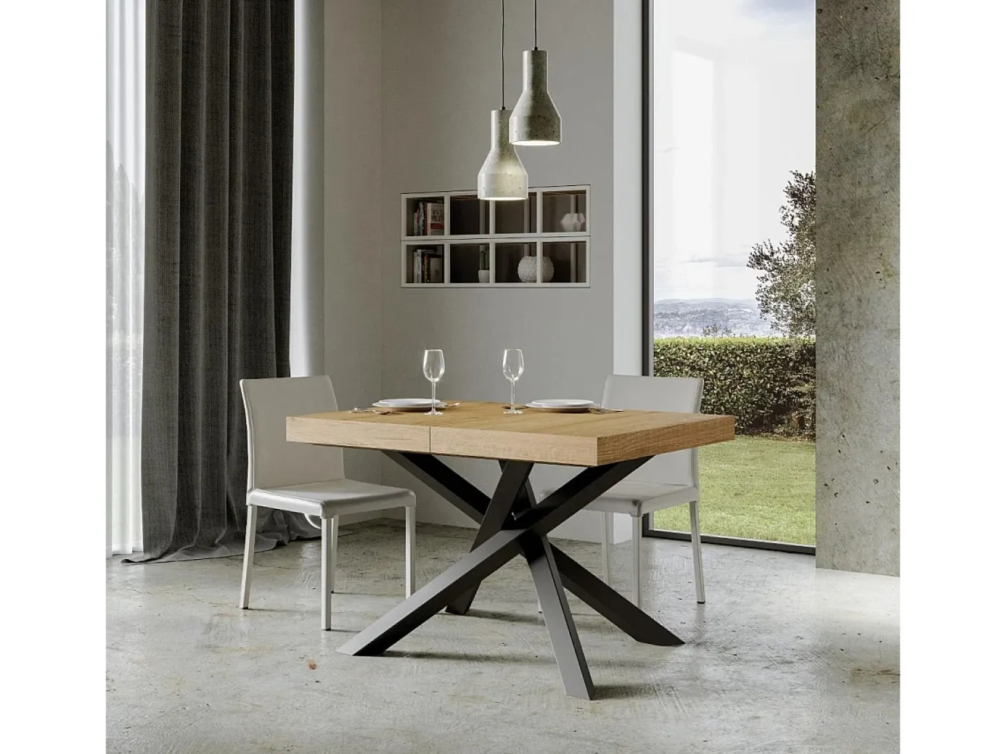 Mesa extensible 130/234x90 cm Volantis roble natural patas antracita