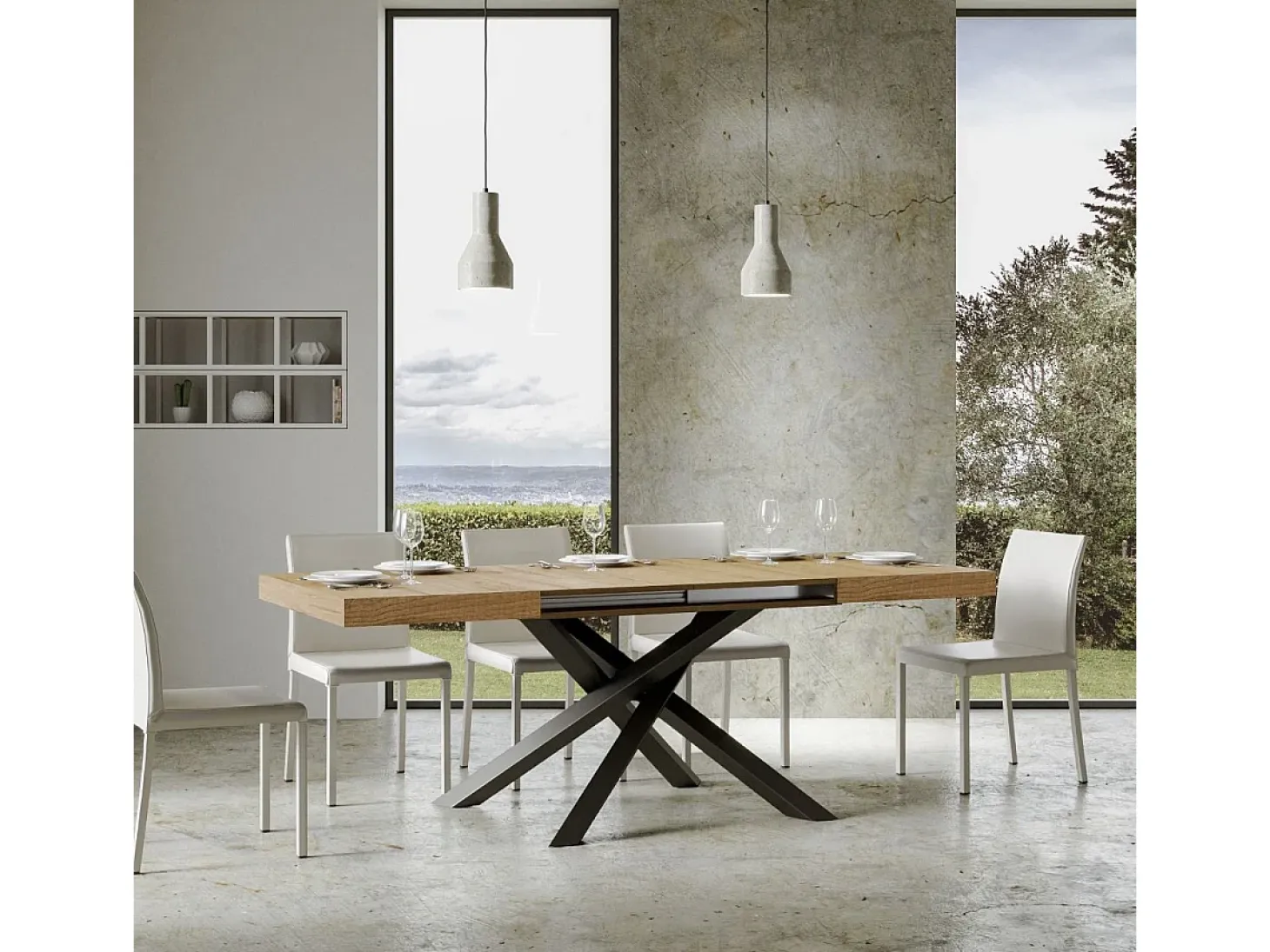 Mesa extensible 130/234x90 cm Volantis roble natural patas antracita