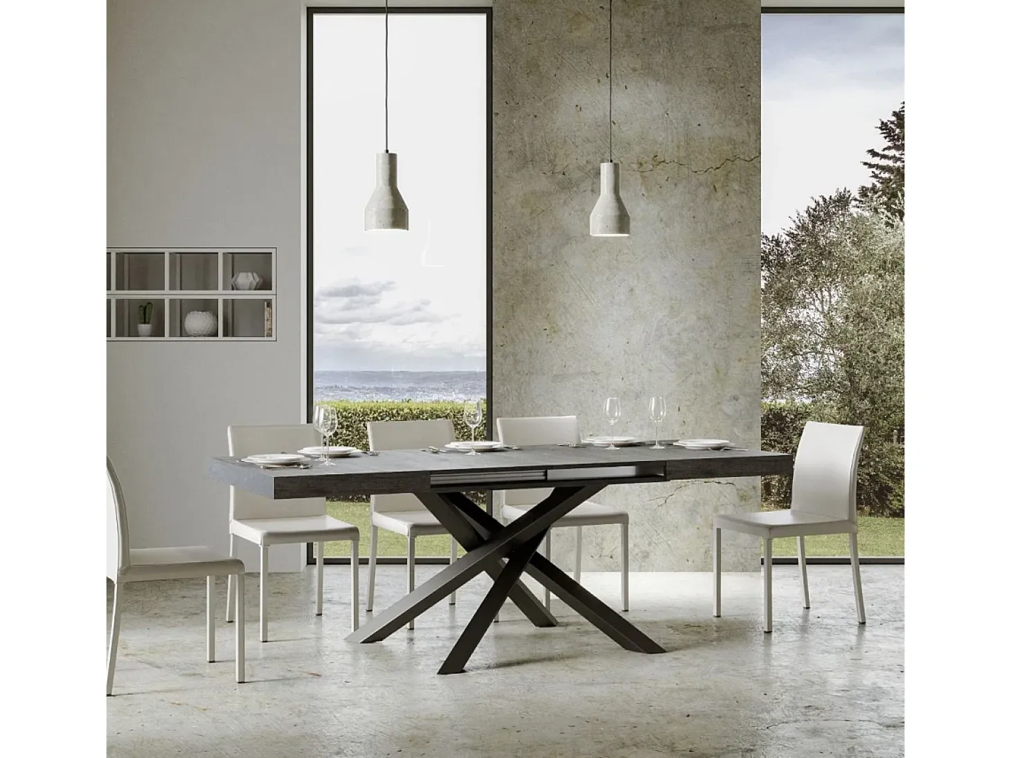 Mesa extensible 130/234x90 cm Volantis cemento patas antracita
