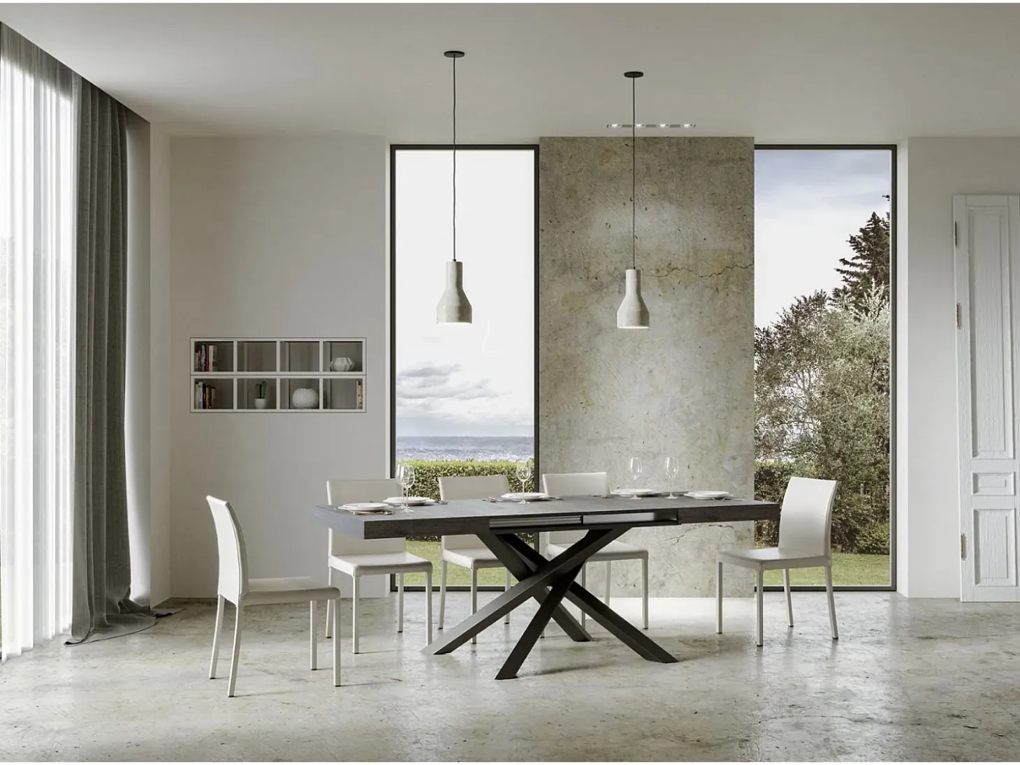 Mesa extensible 130/234x90 cm Volantis cemento patas antracita