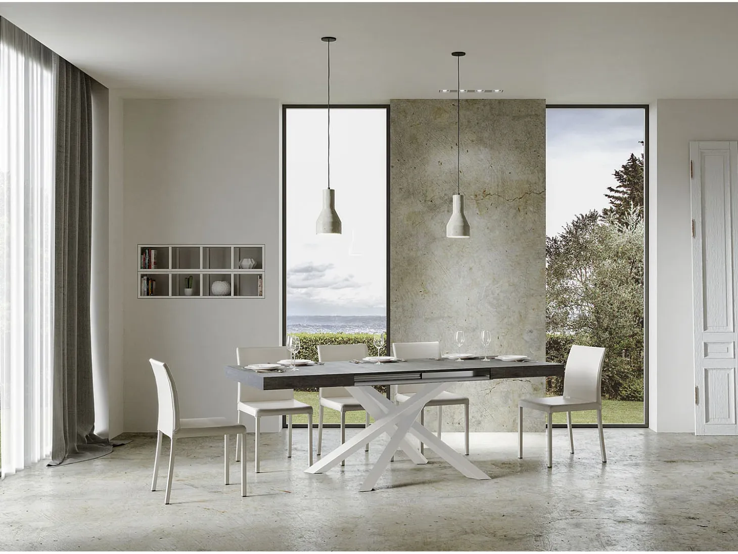 Mesa extensible 130/234x90 cm Volantis cemento patas blancas
