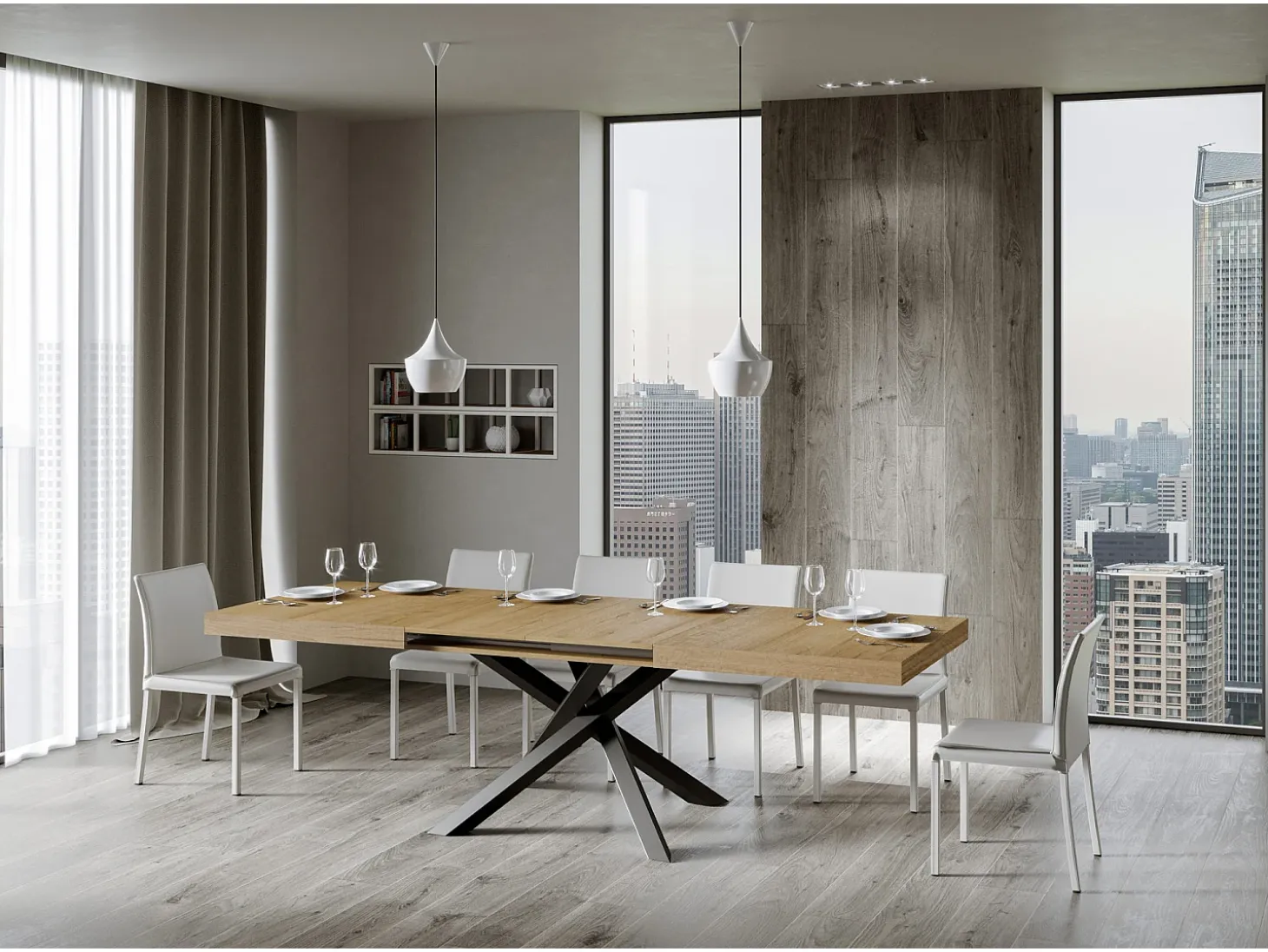 Mesa extensible 180/284x90 cm Volantis roble natural patas antracita
