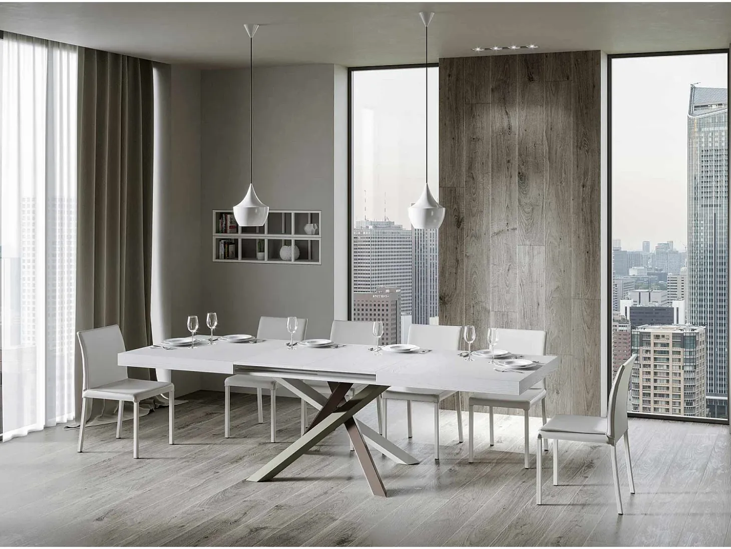 Mesa extensible 180/284x90 cm Volantis fresno blanco patas multicolor 4/C