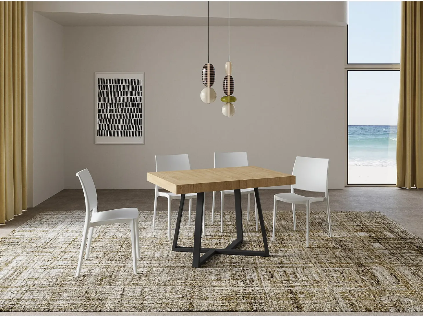 Mesa extensible 120/224x90 cm Zeplir roble natural patas antracita