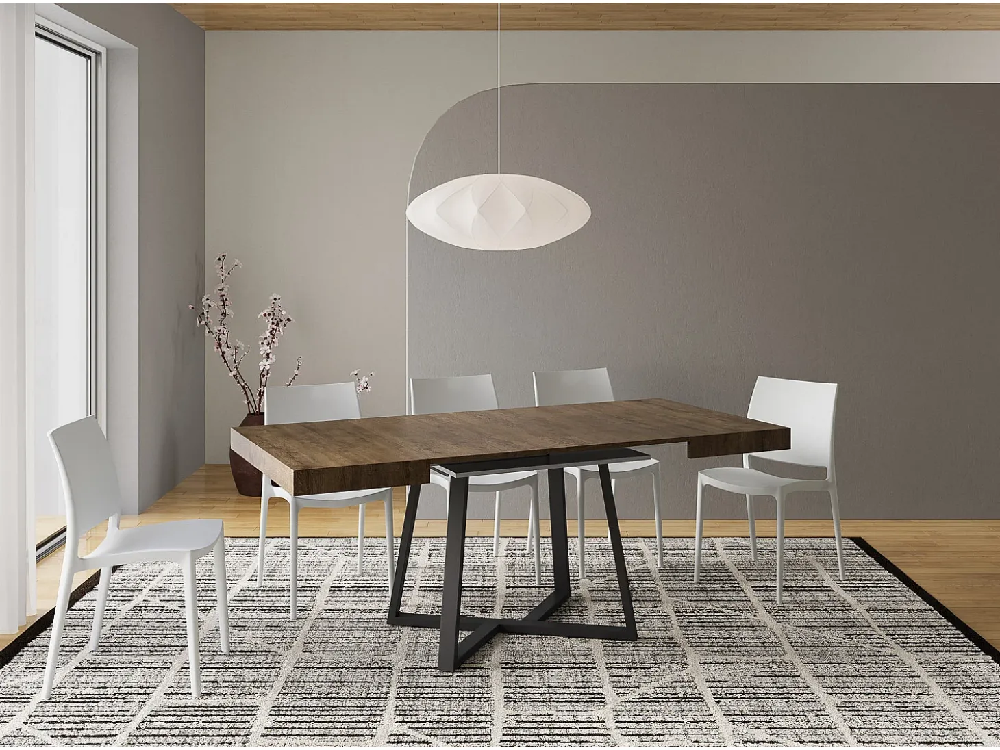 Mesa extensible 90/194x90 cm Zeplir nogal patas antracita