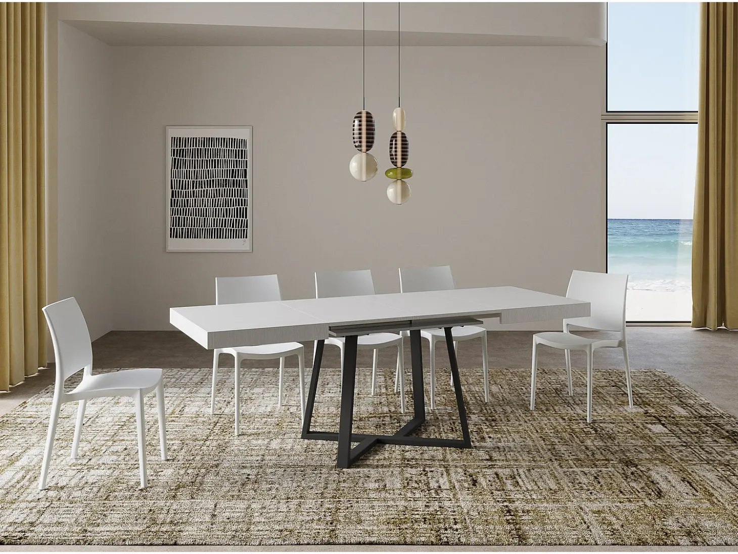 Mesa extensible 130/234x90 cm Zeplir fresno blanco patas antracita