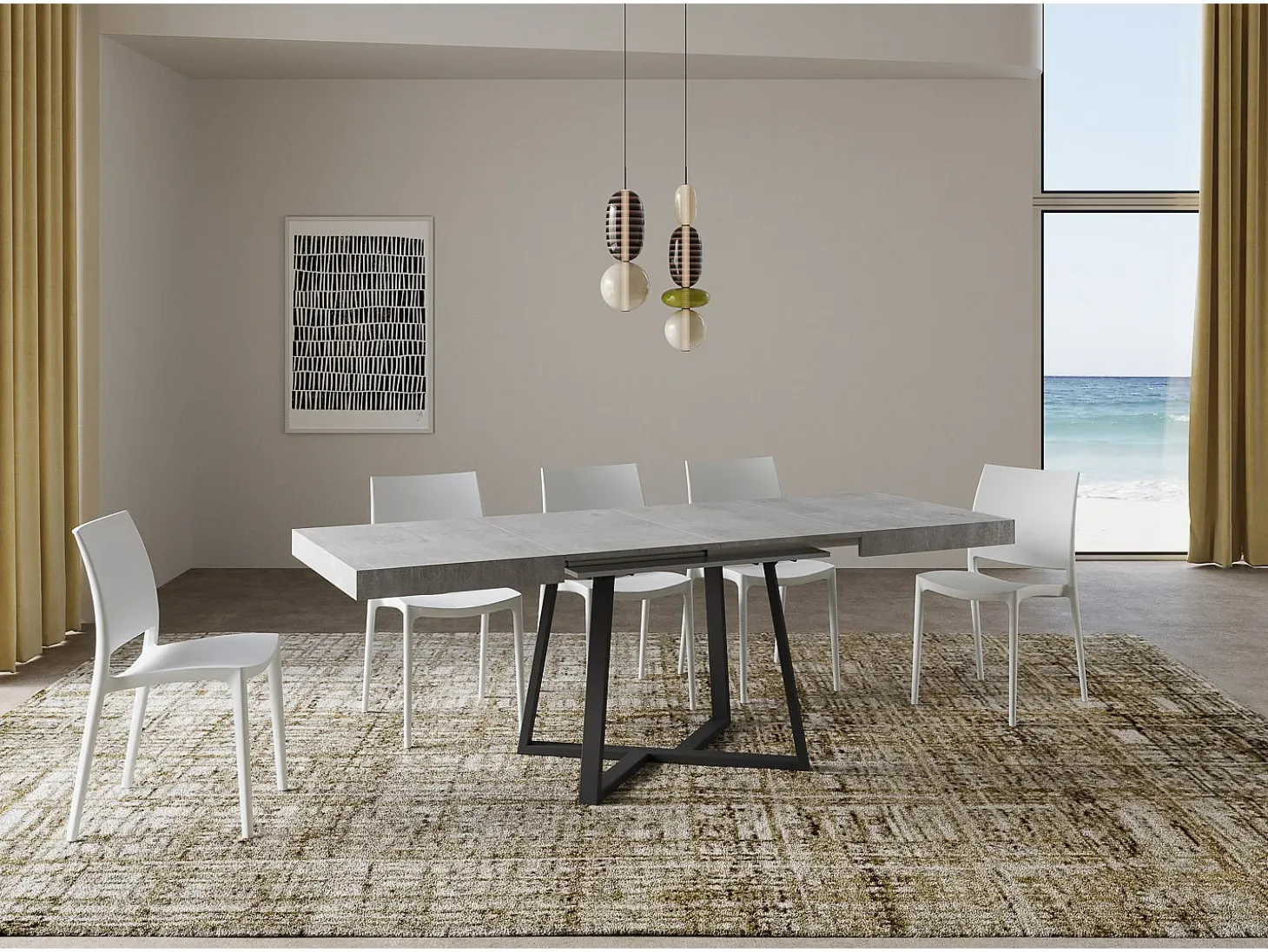 Mesa extensible 120/204x80 cm Zeplir cemento patas antracita